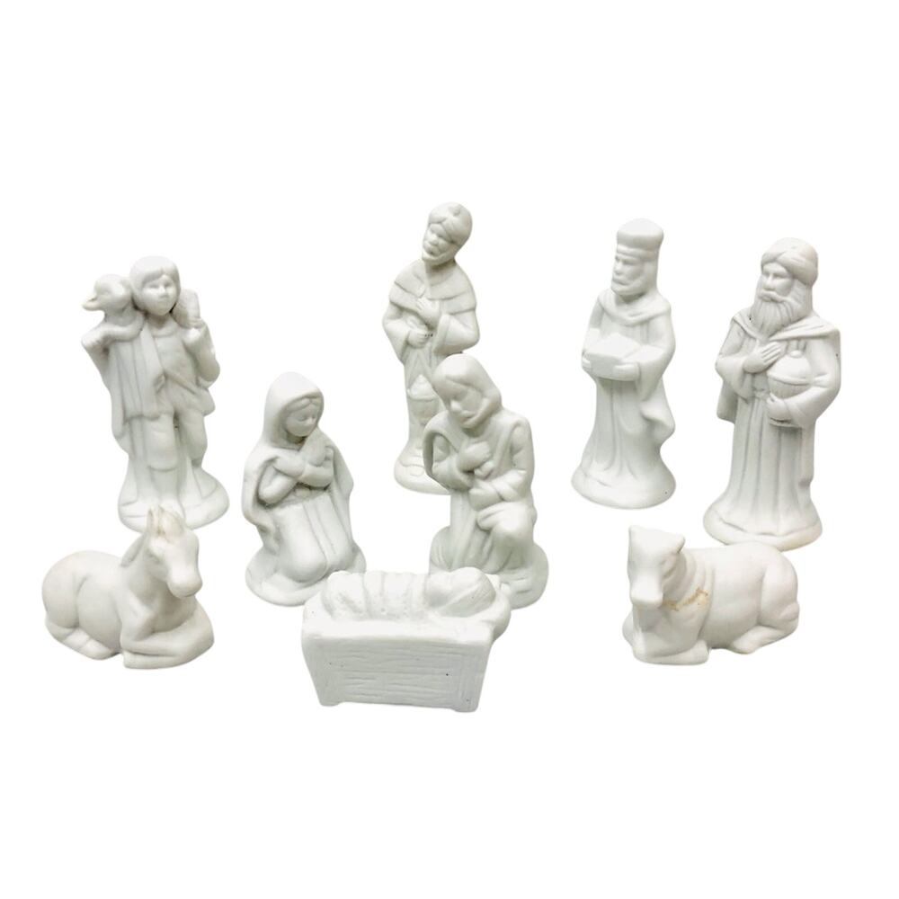 Vintage Santa's Collection White Bisque Porcelain Nativity Set of 10 with box